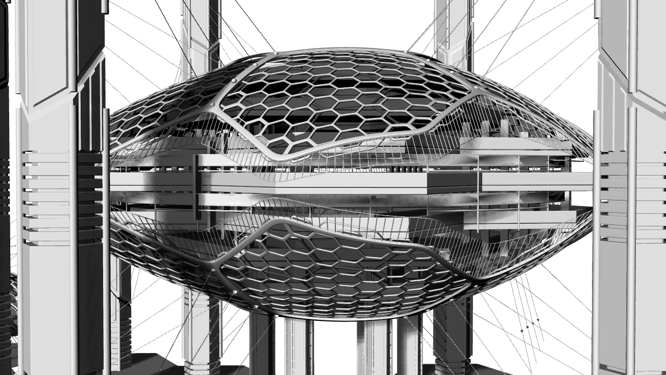未来悬浮蜂窝建筑- 3DXiaoBai